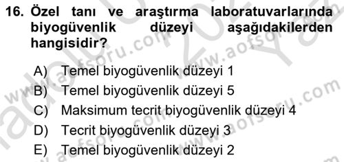 Kimya ve Biyoloji Sektörlerinde İş Sağlığı ve Güvenliği Dersi 2024 - 2025 Yılı Yaz Okulu Sınav Soruları 16. Soru