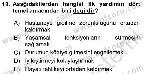 Kimya ve Biyoloji Sektörlerinde İş Sağlığı ve Güvenliği Dersi 2024 - 2025 Yılı Yaz Okulu Sınav Soruları 18. Soru