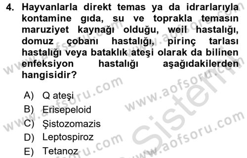 Kimya ve Biyoloji Sektörlerinde İş Sağlığı ve Güvenliği Dersi 2024 - 2025 Yılı Yaz Okulu Sınav Soruları 4. Soru