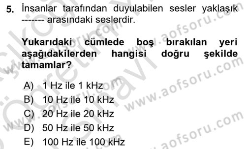 Kimya ve Biyoloji Sektörlerinde İş Sağlığı ve Güvenliği Dersi 2024 - 2025 Yılı Yaz Okulu Sınav Soruları 5. Soru