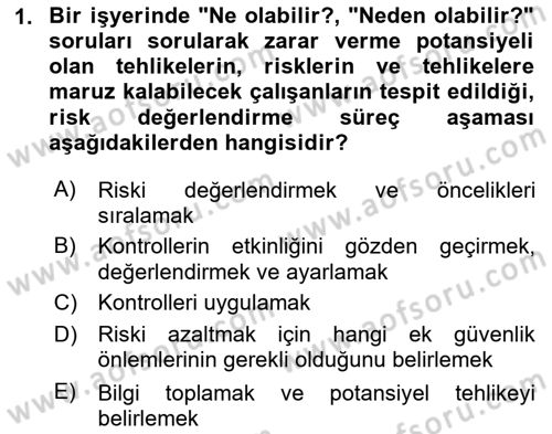 Kimya ve Biyoloji Sektörlerinde İş Sağlığı ve Güvenliği Dersi 2025 - 2026 Yılı (Final) Dönem Sonu Sınav Soruları 1. Soru