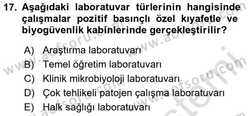 Kimya ve Biyoloji Sektörlerinde İş Sağlığı ve Güvenliği Dersi 2025 - 2026 Yılı (Final) Dönem Sonu Sınav Soruları 17. Soru