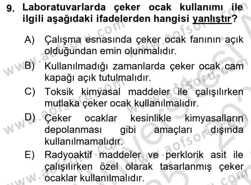 Kimya ve Biyoloji Sektörlerinde İş Sağlığı ve Güvenliği Dersi 2025 - 2026 Yılı (Final) Dönem Sonu Sınav Soruları 9. Soru