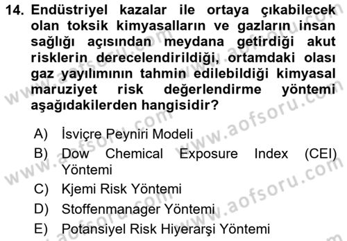 Kimya ve Biyoloji Sektörlerinde İş Sağlığı ve Güvenliği Dersi 2025 - 2026 Yılı Yaz Okulu Sınav Soruları 14. Soru