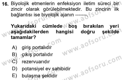 Kimya ve Biyoloji Sektörlerinde İş Sağlığı ve Güvenliği Dersi 2025 - 2026 Yılı Yaz Okulu Sınav Soruları 16. Soru