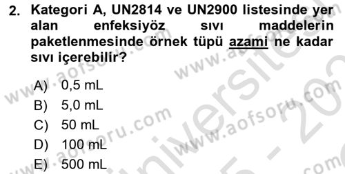 Kimya ve Biyoloji Sektörlerinde İş Sağlığı ve Güvenliği Dersi 2025 - 2026 Yılı Yaz Okulu Sınav Soruları 2. Soru