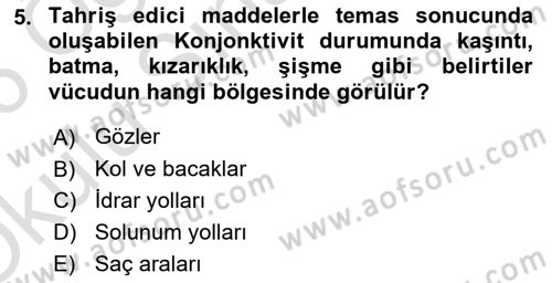 Kimya ve Biyoloji Sektörlerinde İş Sağlığı ve Güvenliği Dersi 2025 - 2026 Yılı Yaz Okulu Sınav Soruları 5. Soru