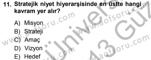 Stratejik Yönetim Dersi 2012 - 2013 Yılı (Vize) Ara Sınav Soruları 11. Soru