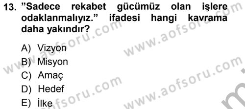 Stratejik Yönetim Dersi 2012 - 2013 Yılı (Vize) Ara Sınav Soruları 13. Soru