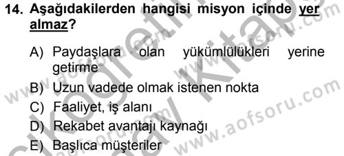 Stratejik Yönetim Dersi Ara Sınavı Deneme Sınav Soruları 14. Soru