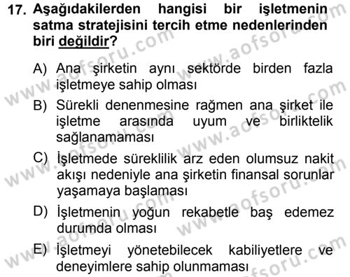 Stratejik Yönetim Dersi 2012 - 2013 Yılı (Vize) Ara Sınav Soruları 17. Soru