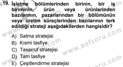 Stratejik Yönetim Dersi Ara Sınavı Deneme Sınav Soruları 19. Soru
