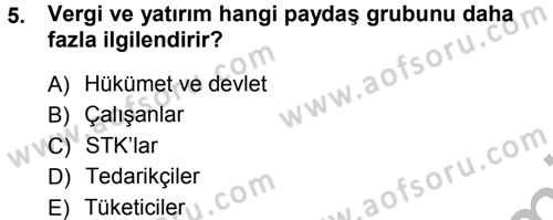 Stratejik Yönetim Dersi Ara Sınavı Deneme Sınav Soruları 5. Soru