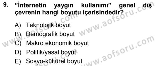 Stratejik Yönetim Dersi 2012 - 2013 Yılı (Vize) Ara Sınav Soruları 9. Soru