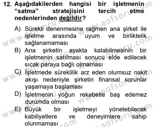 Stratejik Yönetim Dersi 2012 - 2013 Yılı (Final) Dönem Sonu Sınav Soruları 12. Soru