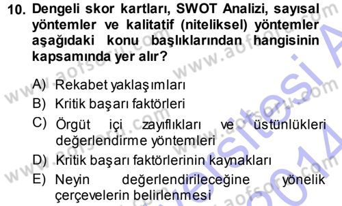 Stratejik Yönetim Dersi Ara Sınavı Deneme Sınav Soruları 10. Soru