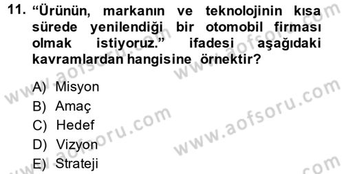 Stratejik Yönetim Dersi Ara Sınavı Deneme Sınav Soruları 11. Soru