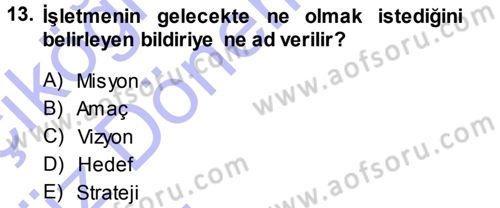 Stratejik Yönetim Dersi 2013 - 2014 Yılı (Vize) Ara Sınav Soruları 13. Soru