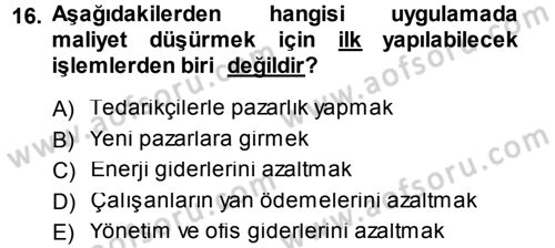 Stratejik Yönetim Dersi Ara Sınavı Deneme Sınav Soruları 16. Soru