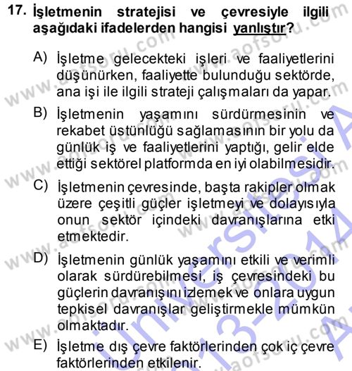 Stratejik Yönetim Dersi 2013 - 2014 Yılı (Vize) Ara Sınav Soruları 17. Soru