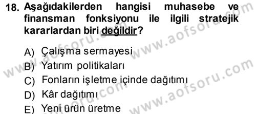 Stratejik Yönetim Dersi 2013 - 2014 Yılı (Vize) Ara Sınav Soruları 18. Soru