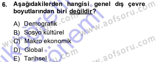 Stratejik Yönetim Dersi Ara Sınavı Deneme Sınav Soruları 6. Soru
