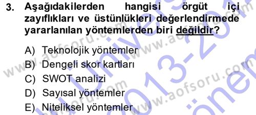 Stratejik Yönetim Dersi 2013 - 2014 Yılı (Final) Dönem Sonu Sınav Soruları 3. Soru