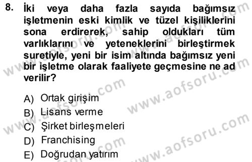 Stratejik Yönetim Dersi 2013 - 2014 Yılı (Final) Dönem Sonu Sınav Soruları 8. Soru