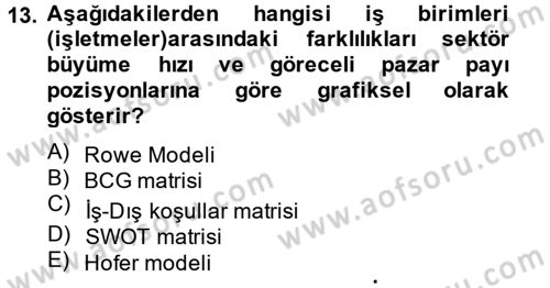 Stratejik Yönetim Dersi 2013 - 2014 Yılı Tek Ders Sınav Soruları 13. Soru