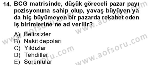 Stratejik Yönetim Dersi 2013 - 2014 Yılı Tek Ders Sınav Soruları 14. Soru