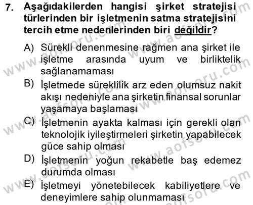 Stratejik Yönetim Dersi 2013 - 2014 Yılı Tek Ders Sınav Soruları 7. Soru