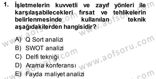 Stratejik Yönetim Dersi Ara Sınavı Deneme Sınav Soruları 1. Soru