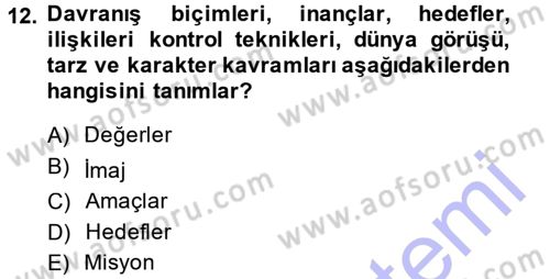 Stratejik Yönetim Dersi 2014 - 2015 Yılı (Vize) Ara Sınav Soruları 12. Soru