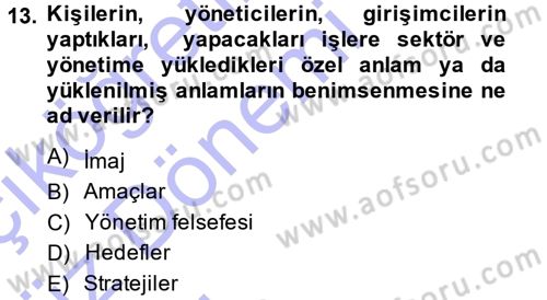 Stratejik Yönetim Dersi 2014 - 2015 Yılı (Vize) Ara Sınav Soruları 13. Soru