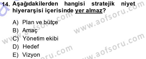 Stratejik Yönetim Dersi 2014 - 2015 Yılı (Vize) Ara Sınav Soruları 14. Soru
