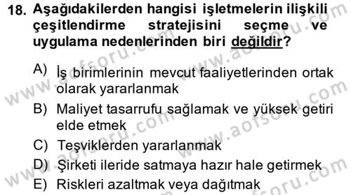 Stratejik Yönetim Dersi 2014 - 2015 Yılı (Vize) Ara Sınav Soruları 18. Soru
