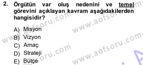 Stratejik Yönetim Dersi 2014 - 2015 Yılı (Vize) Ara Sınav Soruları 2. Soru