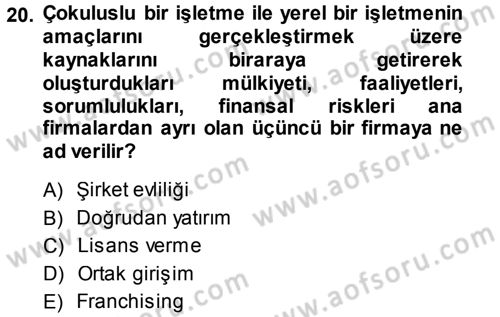 Stratejik Yönetim Dersi Ara Sınavı Deneme Sınav Soruları 20. Soru