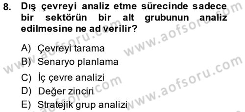 Stratejik Yönetim Dersi 2014 - 2015 Yılı (Vize) Ara Sınav Soruları 8. Soru
