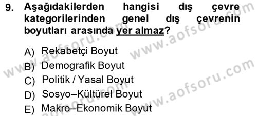 Stratejik Yönetim Dersi 2014 - 2015 Yılı (Vize) Ara Sınav Soruları 9. Soru