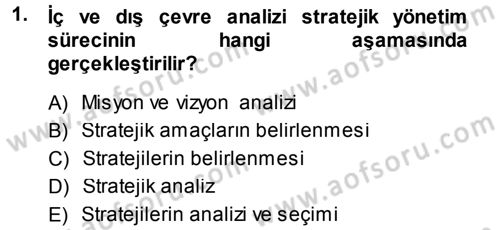 Stratejik Yönetim Dersi 2014 - 2015 Yılı (Final) Dönem Sonu Sınav Soruları 1. Soru