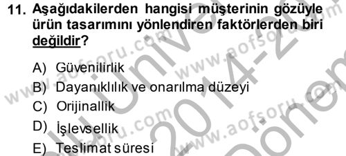 Stratejik Yönetim Dersi 2014 - 2015 Yılı (Final) Dönem Sonu Sınav Soruları 11. Soru