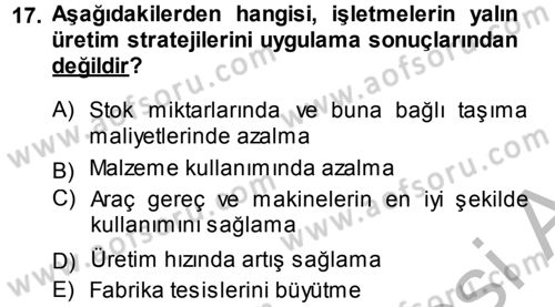 Stratejik Yönetim Dersi 2014 - 2015 Yılı (Final) Dönem Sonu Sınav Soruları 17. Soru