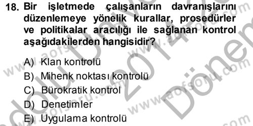 Stratejik Yönetim Dersi 2014 - 2015 Yılı (Final) Dönem Sonu Sınav Soruları 18. Soru
