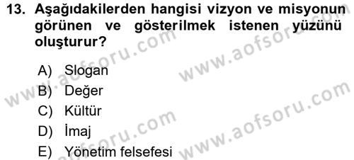 Stratejik Yönetim Dersi 2015 - 2016 Yılı (Vize) Ara Sınav Soruları 13. Soru