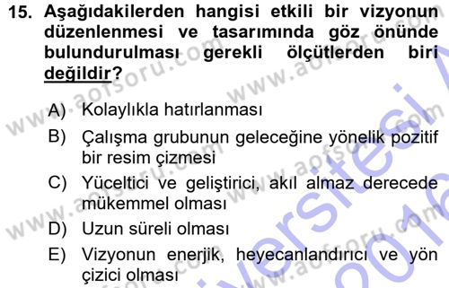 Stratejik Yönetim Dersi 2015 - 2016 Yılı (Vize) Ara Sınav Soruları 15. Soru