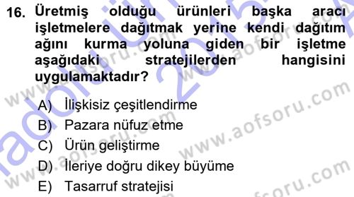 Stratejik Yönetim Dersi 2015 - 2016 Yılı (Vize) Ara Sınavı 16. Soru