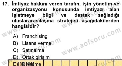 Stratejik Yönetim Dersi Ara Sınavı Deneme Sınav Soruları 17. Soru
