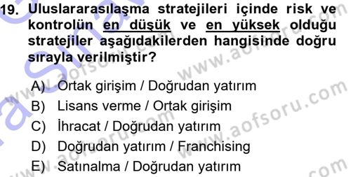 Stratejik Yönetim Dersi 2015 - 2016 Yılı (Vize) Ara Sınav Soruları 19. Soru
