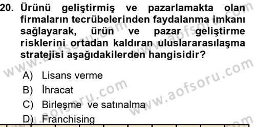 Stratejik Yönetim Dersi 2015 - 2016 Yılı (Vize) Ara Sınav Soruları 20. Soru